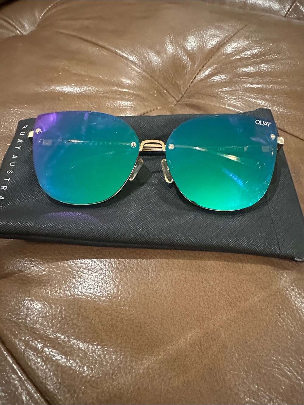 Quay Australia Rimless Sunglasses with Green and Blue Mirrored Lenses